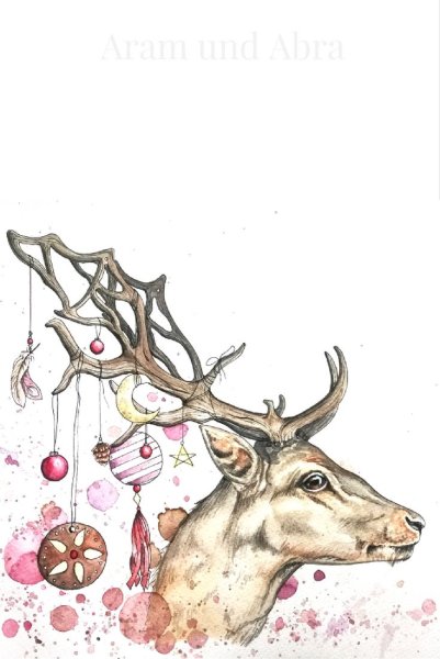 Олень акварель новый год