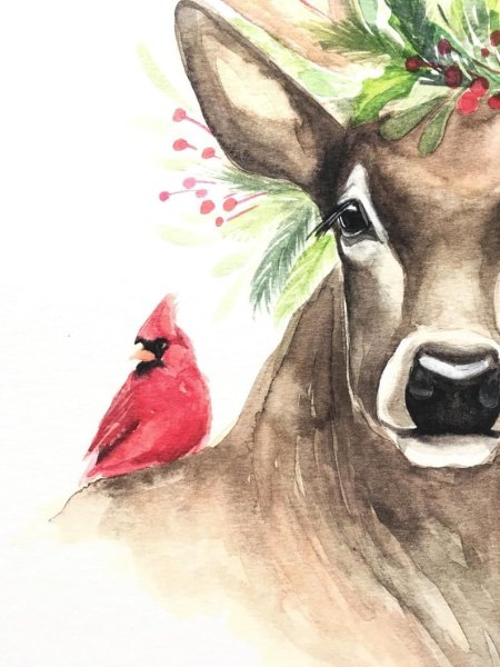 Новогодний олень акварель
