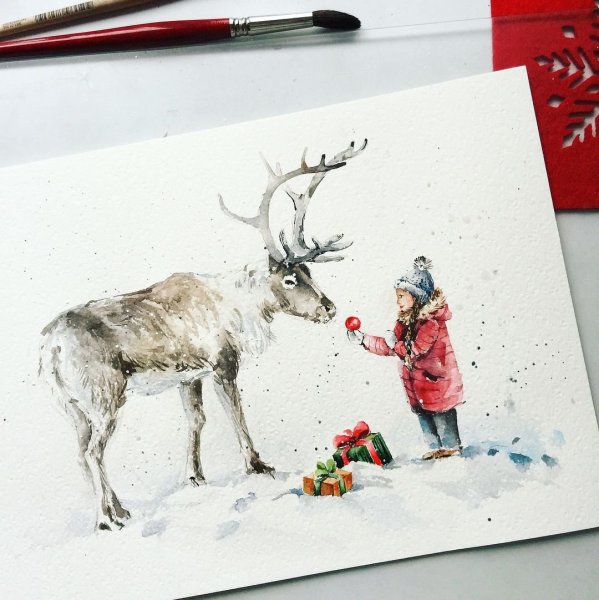Новогодние открытки акварелью