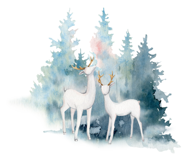 Олень иллюстрация зимняя акварель