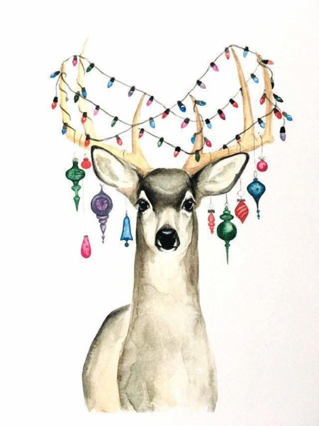 Рождественский олень акварель