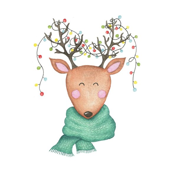 Новогодний олень акварель