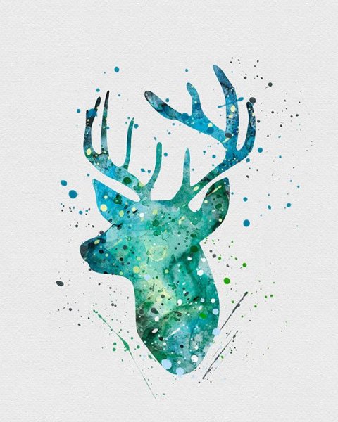 Олень акварелью