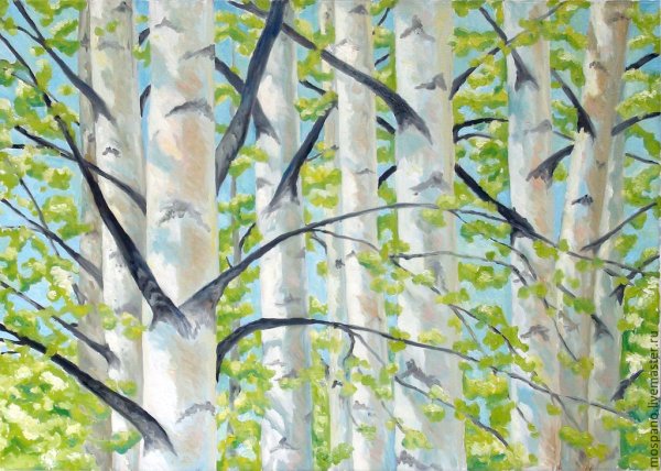 Береза акварелью для детей