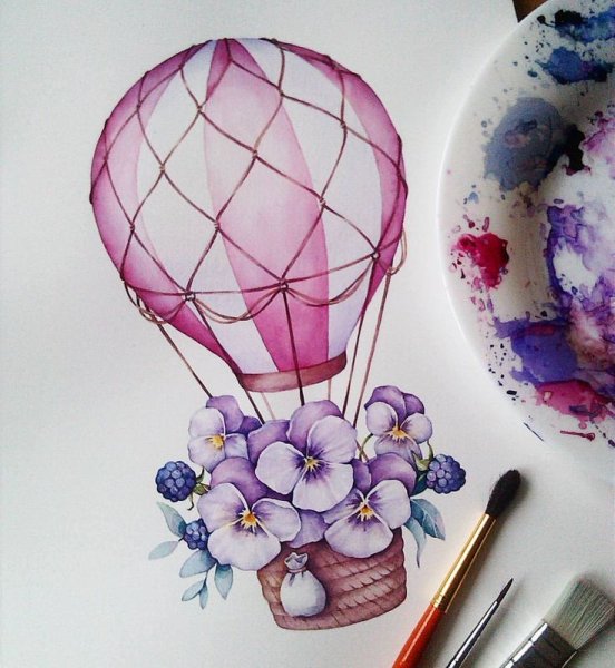 Воздушные шары акварель