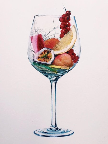 Бокал вина акварелью