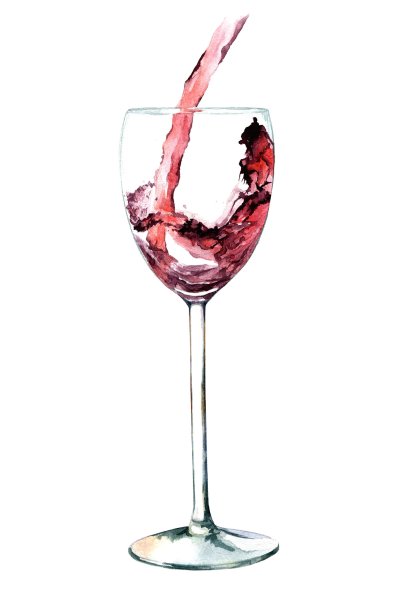 Бокал вина акварелью