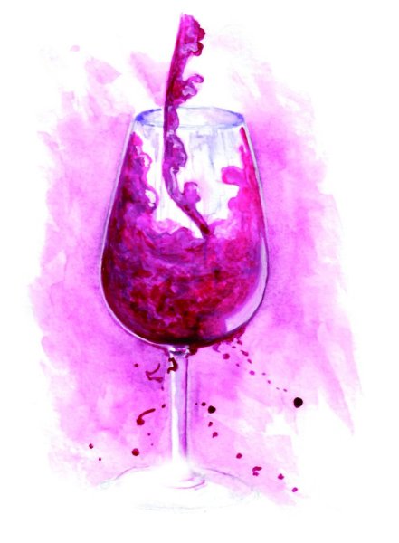 Акварельный бокал вина