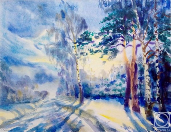 Акварель зима солнце