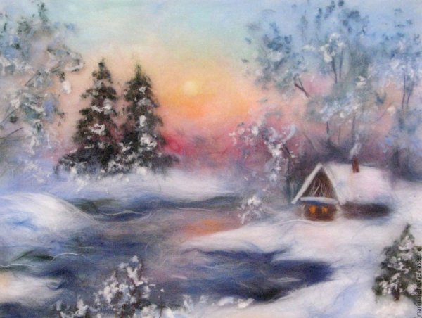 Картины из шерсти Марины Аскеровой пейзажи