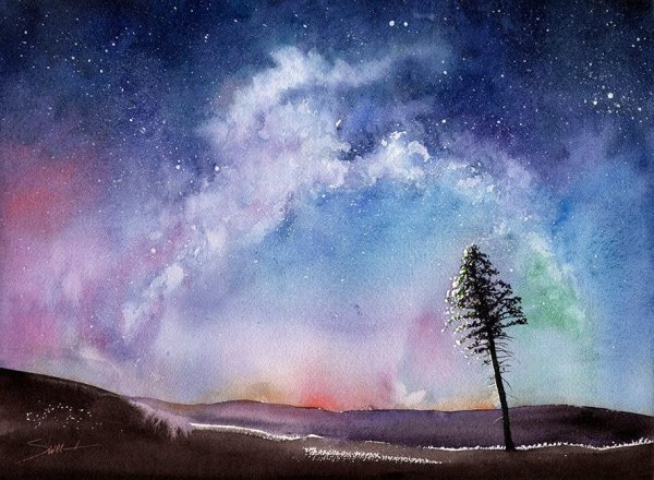 Пейзаж красками ночь