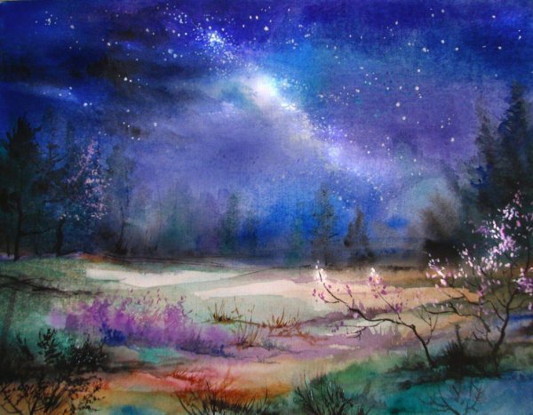 Ночное небо акварелью