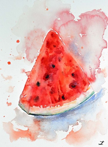 Арбуз акварелью