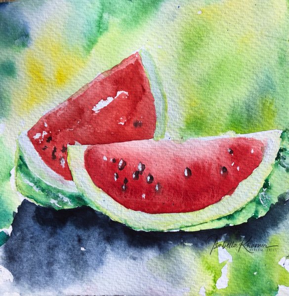 Долька арбуза акварелью
