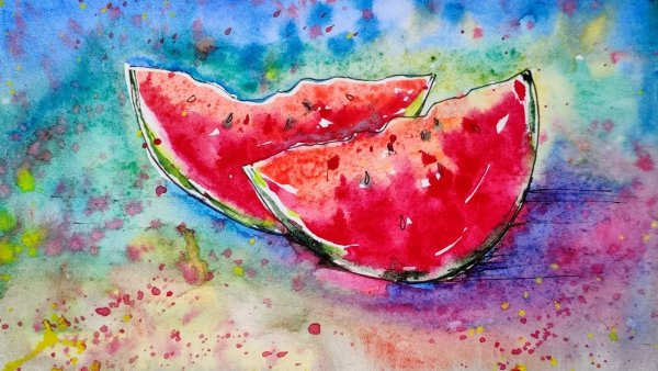 Долька арбуза акварелью