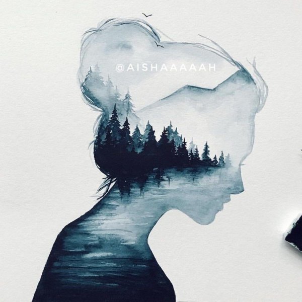 Черная силуэт акварель