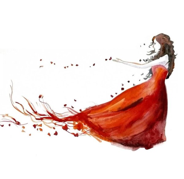 Девушка в Красном платье акварель