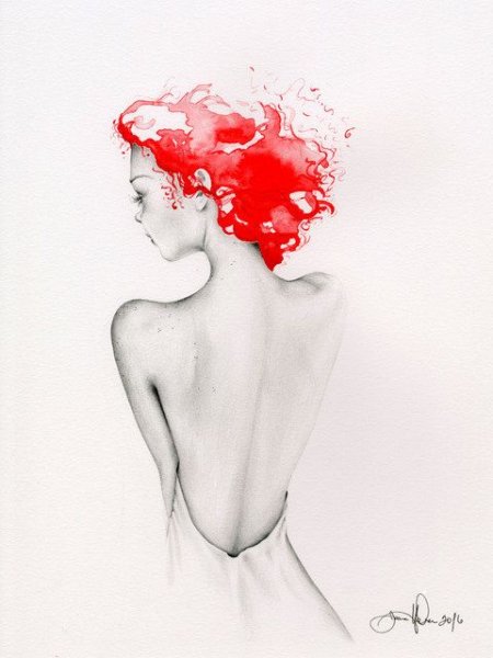 Силуэт девушки акварель