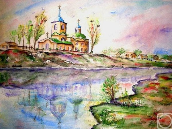 Церковь цветными карандашами