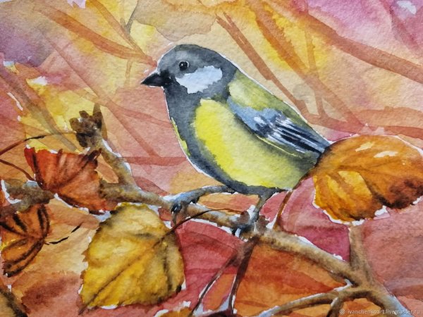 Птички синички акварель