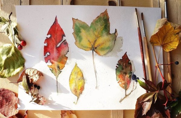 Рисование акварелью осенних листьев