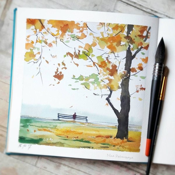 Акварельный скетч осень