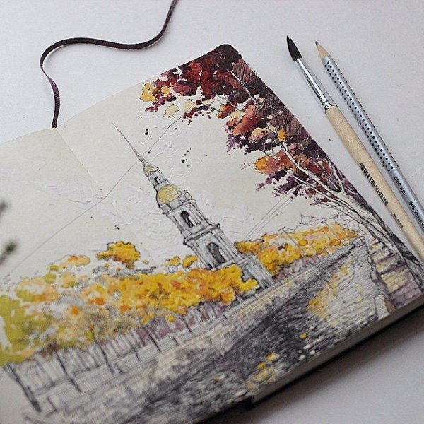 Скетчбук Акварельные карандаши