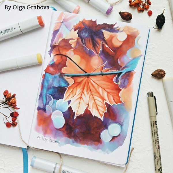Скетч маркерами осень
