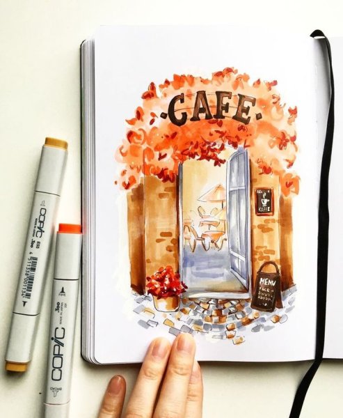 Осенний скетч маркерами