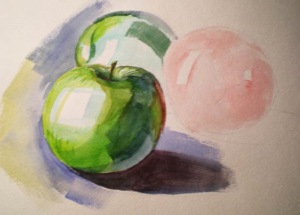 Яблоко Светотень акварель