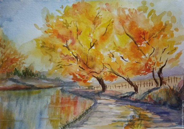 Золотая осень акварель