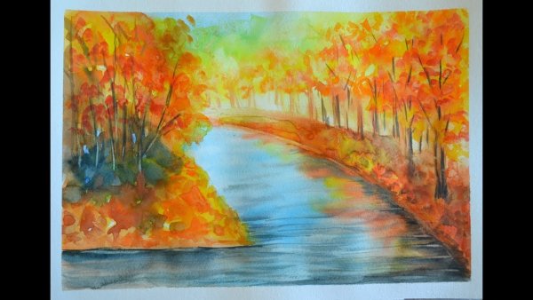 Осенний пейзаж акварелью