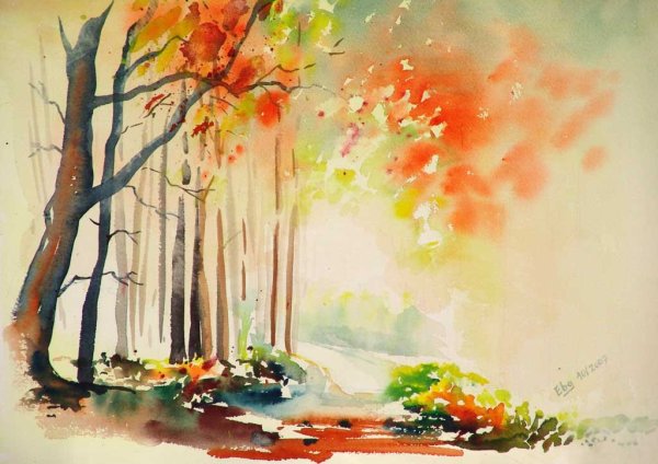 Осенний пейзаж гуашью