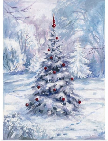 Новогодний пейзаж акварелью