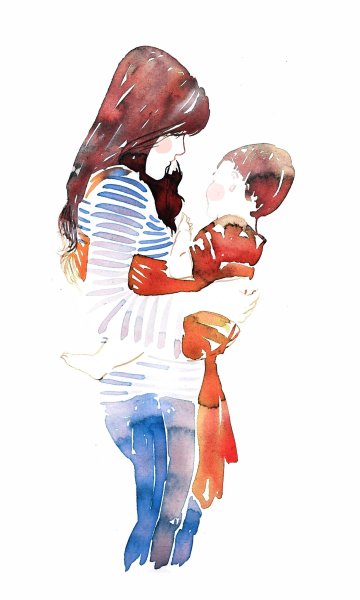 Акварельные иллюстрации мама и малыш