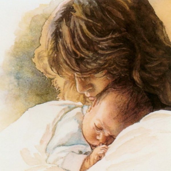 Мама с ребенком акварель