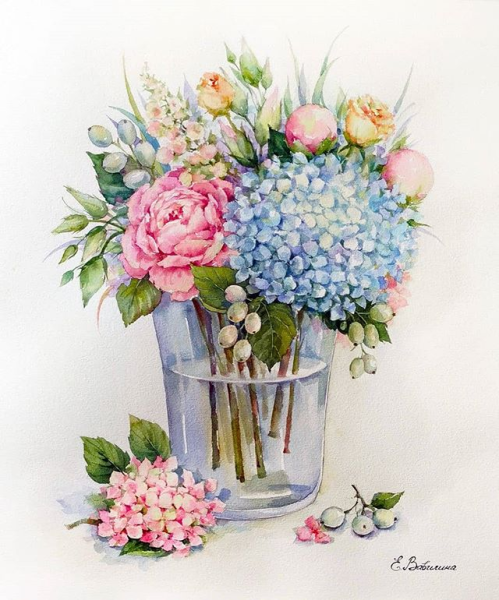 Цветы акварель Елены Вавилиной
