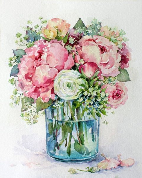 Букет цветов акварель Елена Вавилина