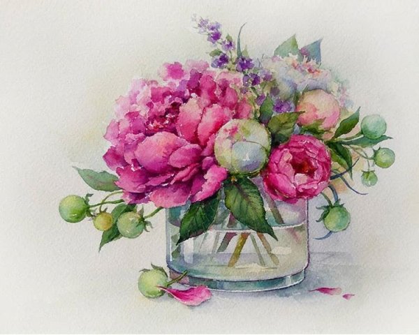Букет цветов акварель Елена Вавилина