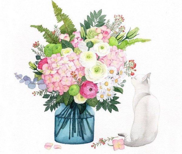 Букет акварель на белом фоне