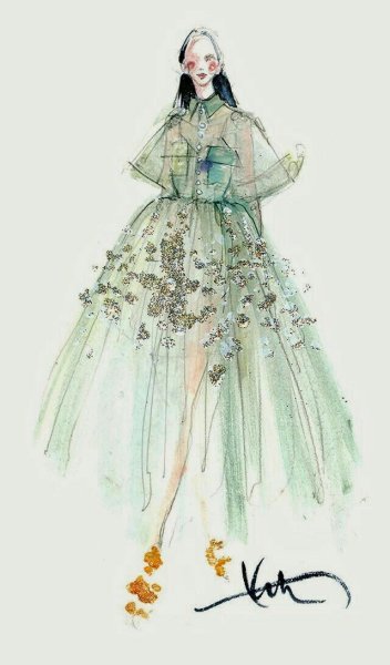 Платье эскиз цветной