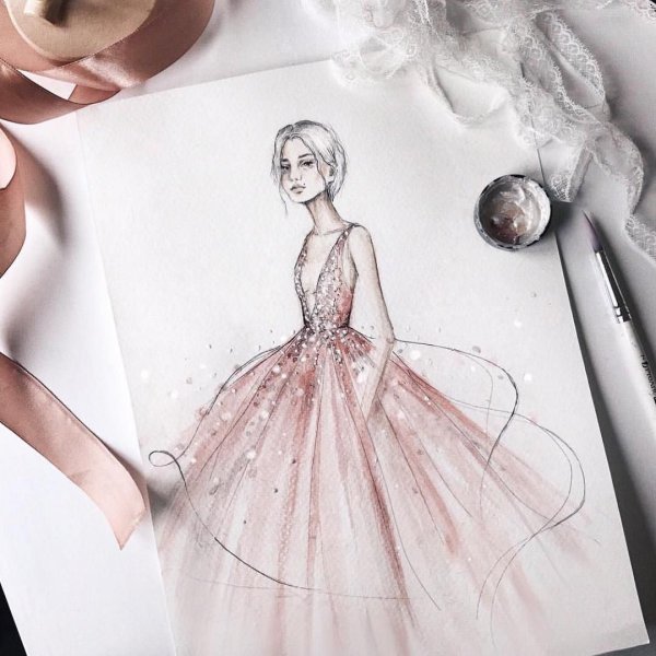 Эскизы платьев акварелью
