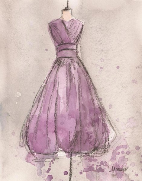 Девушка в платье акварель