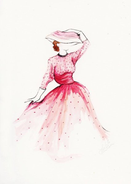 Платье нарисованное акварелью