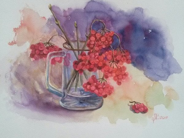 Рисуем калину акварелью