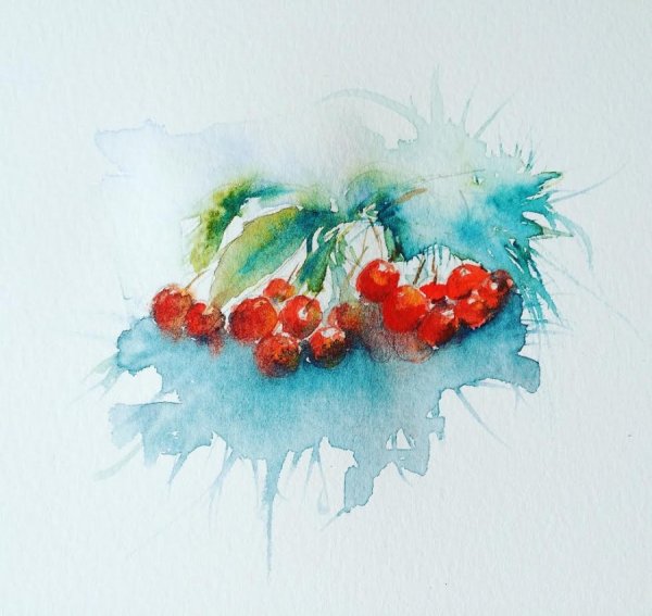 Аля Прима акварель рябина