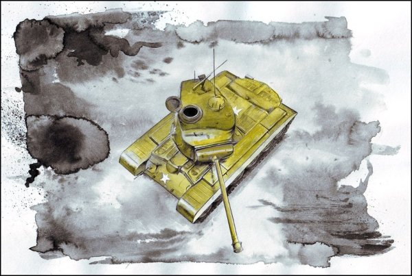 Танк акварелью