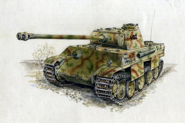 Танк акварелью