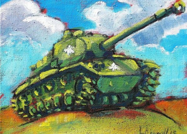 Танк цветными карандашами