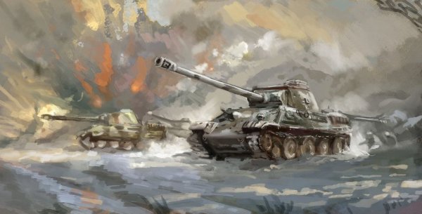 Танк акварелью